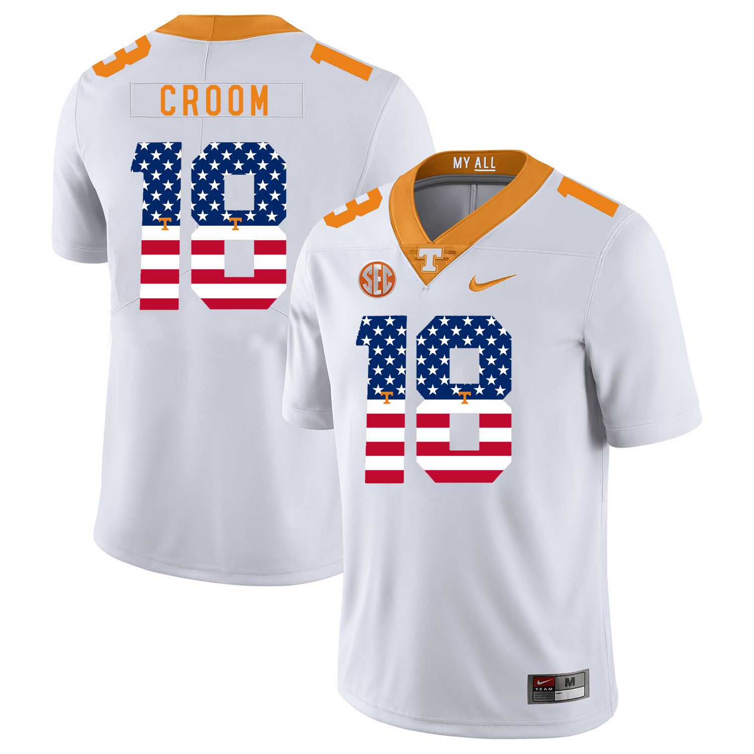 Men Tennessee Volunteers 18 Croom White Flag Customized NCAA Jerseys